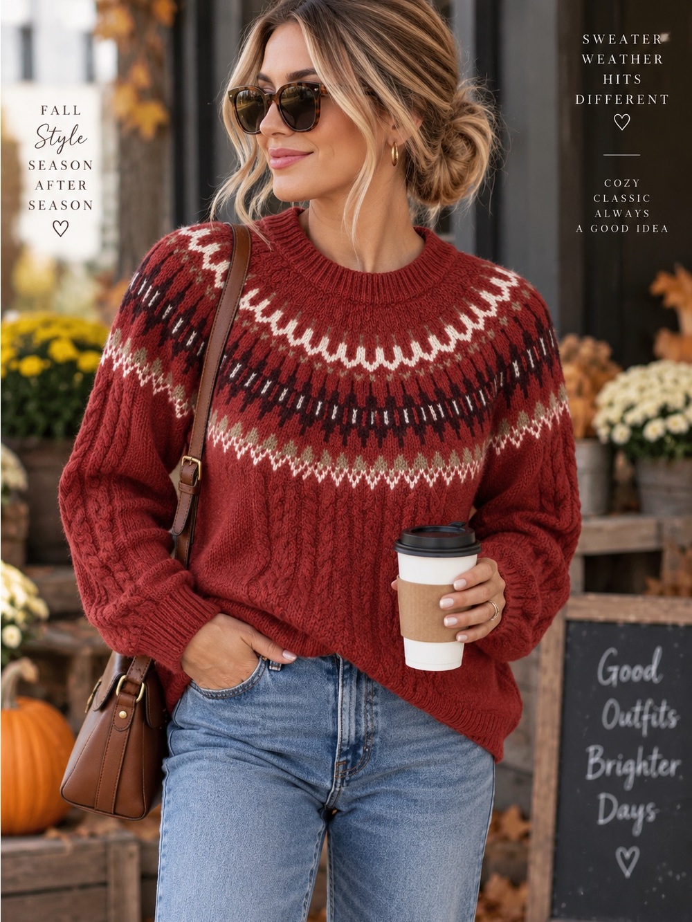 Wind River Fair Isle Sweater | Red Cable Knit | Christmas | Size L